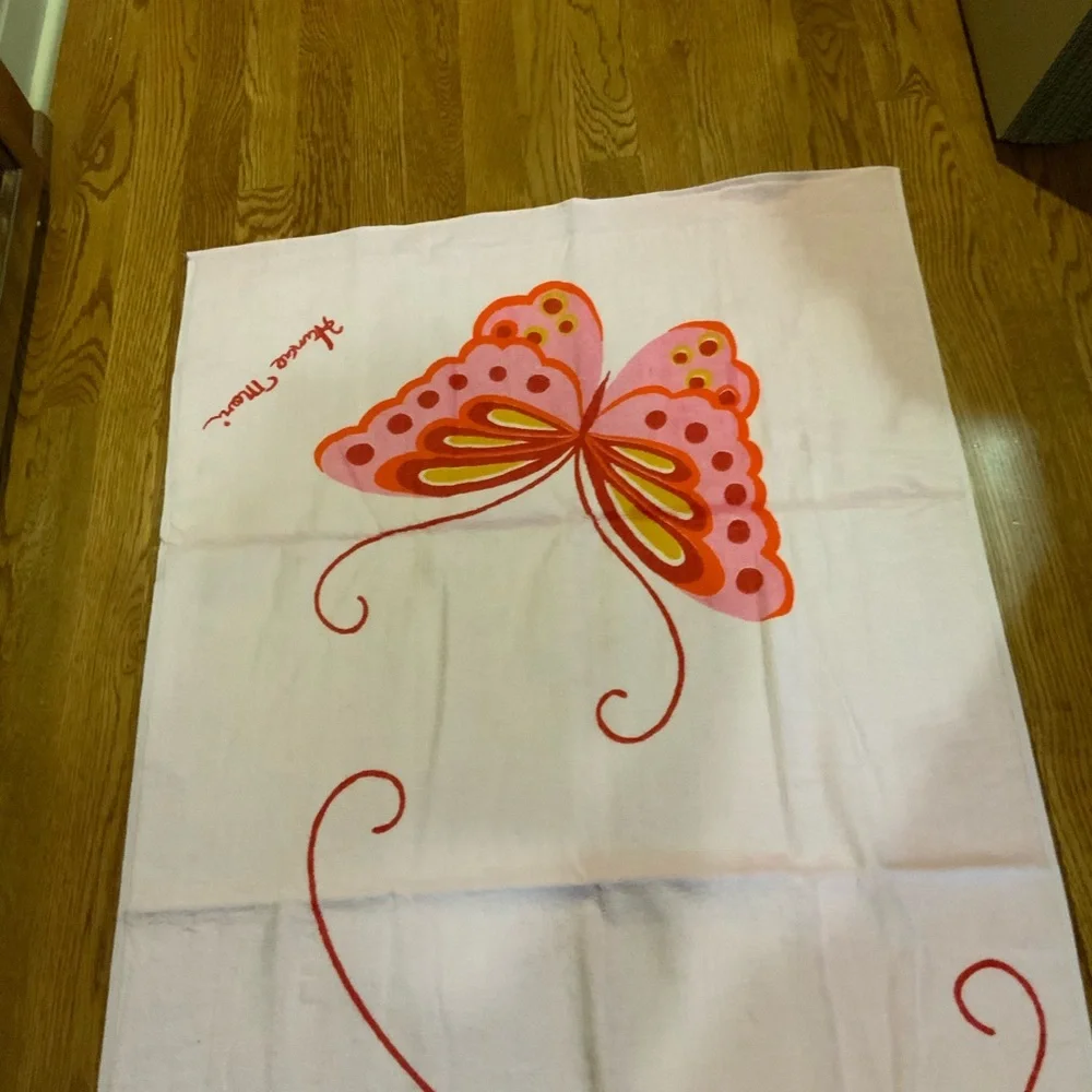 Vintage Martex Bath Towel and Washcloth Pink Butterfly Set USA NOS